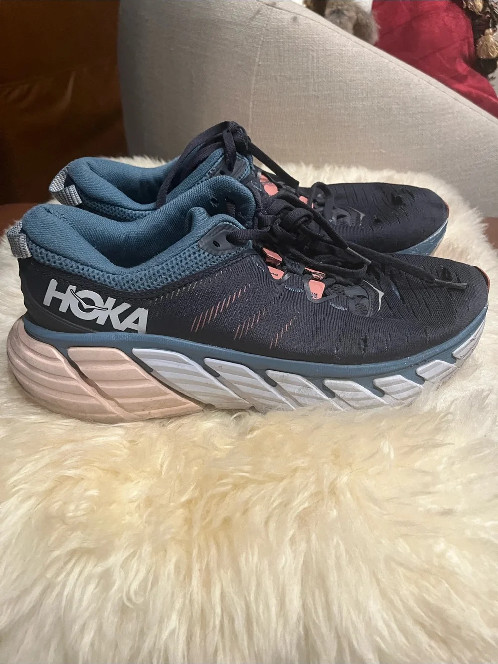 Hoka Navy and Pink Athletic Sneakers